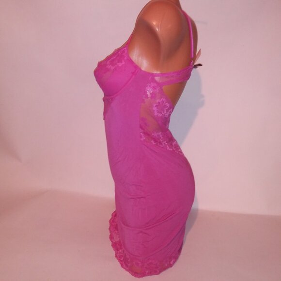 Victoria Secret Lingerie Chemise Slip Pink Lace Trim Solid Modal Underwire New W - Picture 13 of 16